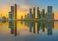 Panoramic view of Business bay and downtown area of Dubai, reflection in a river, UAE Royalty Free Stock Photo