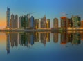 Panoramic view of Business bay and downtown area of Dubai, reflection in a river, UAE Royalty Free Stock Photo