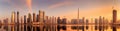 Panoramic view of Business bay and downtown area of Dubai, reflection in a river, UAE Royalty Free Stock Photo