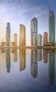 Panoramic view of Business bay and Lake Tower, reflection in a river, Dubai UAE Royalty Free Stock Photo