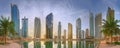 Panoramic view of Business bay and Lake Tower, reflection in a river, UAE Royalty Free Stock Photo