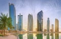 Panoramic view of Business bay and Lake Tower, reflection in a river, UAE Royalty Free Stock Photo