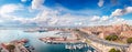 Panoramic view of Cagliari city in a beautiful sunny day. Aerial view of Cagliari Harbor.