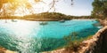 Panoramic view of Cala Mondrago beach in Mondrago, Mallorca, Royalty Free Stock Photo