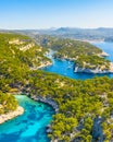 Panoramic view of Calanques National Park near Cassis fishing village, Provence, South France