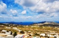 Panoramic view of the caldera, Fira and Oia, Santorini Royalty Free Stock Photo