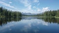 A panoramic view of a calm lake disturbed only by the occasional fish jumping out of the water Royalty Free Stock Photo