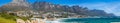 Panoramic view of Camps Bay Beach and Table Mountain in Cape Town South Africa Royalty Free Stock Photo