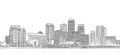 Panoramic view of Canary Wharf, the financial district of London, UK. Monochrome drawing effect