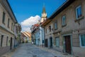 Panoramic view of Cankarjeva street of medieval town of Kranj, Slovenia Royalty Free Stock Photo