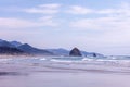 Panoramic view at Cannon City beach and Haystack rock, Oregon Royalty Free Stock Photo