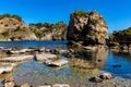 Capo Mazzaro cape aside Isola Bella island at Taormina bay on Ionian sea shore in Messina region of Sicily in Italy Royalty Free Stock Photo