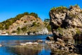 Capo Mazzaro cape aside Isola Bella island at Taormina bay on Ionian sea shore in Messina region of Sicily in Italy Royalty Free Stock Photo