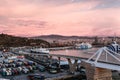 Panoramic view of cargo port in Barcelona. Freight transportation by container ship in harbor. Colorful containers at Royalty Free Stock Photo