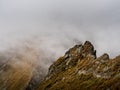 Panoramic view of Carpathian Mountains with extreme weather through the mountains. Royalty Free Stock Photo