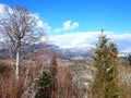 Panoramic view of Carpathian mountains near ski resort Bukovel, Ukraine Royalty Free Stock Photo