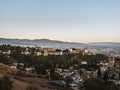 Panoramic view of the castle Alhambra in Granada, Andalusia, Spain, during sunset, from the Mirador de la Cruz de Rauda Royalty Free Stock Photo