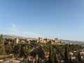 Panoramic view of the castle Alhambra in Granada, Andalusia, Spain, during sunset, from the Mirador de San Nicolas Royalty Free Stock Photo