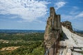 Panoramic view of the castle of Baux-de-Provence at the top of the hill.