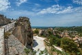 Panoramic view of the castle of Baux-de-Provence at the top of the hill.