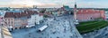 Panoramic view of Castle Square in Warsaw, Poland, as the sun begins to set over the Old Town Royalty Free Stock Photo