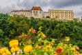 Panoramic view castle Veste Oberhaus on river Danube. Antique fortress in Passau, Lower Bavaria, Germany