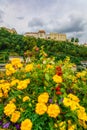 Panoramic view castle Veste Oberhaus on river Danube. Antique fortress in Passau, Lower Bavaria, Germany