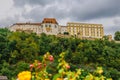 Panoramic view castle Veste Oberhaus on river Danube. Antique fortress in Passau, Lower Bavaria, Germany