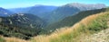 Panoramic view of Caucasian mountain range in the vicinity of Krasnaya Polyana, Russia