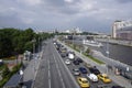 Panoramic view of the center of Moscow from Patriarch bridge with Kremlin on the background.