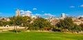 Panoramic view of central Jerusalem city center seen from Sacker Park in Givat Ram quarter of Jerusalem, Israel Royalty Free Stock Photo