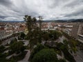 Panoramic view of central main square from rooftop viewpoint of catholic New Cathedral downtown Cuenca Azuay Ecuador