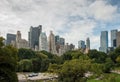 Panoramic view from Central Park to Manhattan skyscrapers at sunny day. New York City Royalty Free Stock Photo