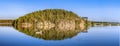 Panoramic view at central part of Lycksele - the river coast and bridge. Sunny summer day, afternoon time. Lappland, Sweden Royalty Free Stock Photo