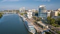 Panoramic view of the central part of Rostov-on-Don. , aerial view, the river Don, view of the bridge, early morning Royalty Free Stock Photo