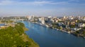 Panoramic view of the central part of Rostov-on-Don. , aerial view, the river Don, view of the city embankment, pleasure boats, Royalty Free Stock Photo