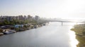 Panoramic view of the central part of Rostov-on-Don. , aerial view, the river Don, view of the city embankment, pleasure boats, Royalty Free Stock Photo