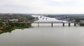 Panoramic view of the central part of Rostov-on-Don. , aerial view, the river Don, view of the city embankment, pleasure boats, Royalty Free Stock Photo