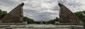 Panoramic view of the central route of the Soviet War Memorial, guarded by pillars in Treptower Park, in Berlin.