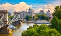 Panoramic view at Chain bridge on Danube river in Budapest city, Hungary. Royalty Free Stock Photo