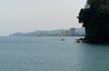 Panoramic view of Chakvi from the beach in Makhinjauri, Georgia. Royalty Free Stock Photo