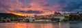 Sunset over Prague Castle and Charles Bridge, Czech republic Royalty Free Stock Photo