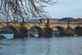 Panoramic view of Charles Bridge in Prague, the Czech Republic under a clear sky Royalty Free Stock Photo