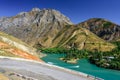 Panoramic view of Charvak Lake, a huge artificial lake-reservoir created by erecting a high stone dam on the Chirchiq River