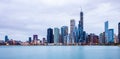 Panoramic view of Chicago city high rise buildings cloudy sky in the evening Royalty Free Stock Photo