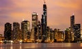 Panoramic view of Chicago city high rise buildings cloudy sky in the evening Royalty Free Stock Photo