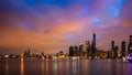 Panoramic view of Chicago city high rise buildings cloudy sky in the evening Royalty Free Stock Photo