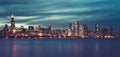 Panoramic view of Chicago by night, special photographic Royalty Free Stock Photo