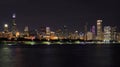 Panoramic view of Chicago skyline at night with Lake Michigan on the foreground Royalty Free Stock Photo