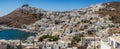 A panoramic view of the Chora of Astypalaia island with the harbor ,the castle and the windmills